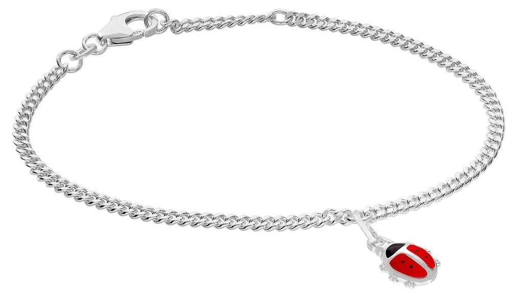trendor 21575 Mädchen-Armband 925 Silber Rhodiniert Panzerband mit Glückskäfer