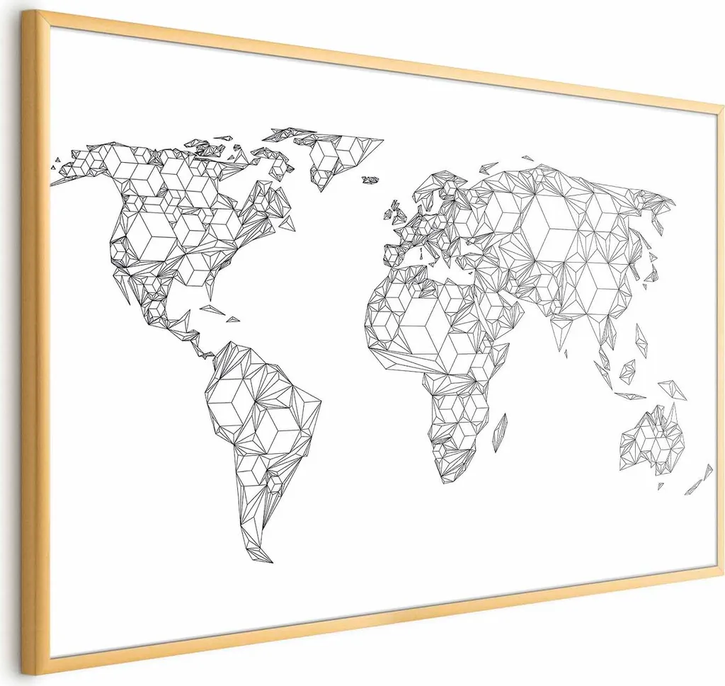 Poster Mappa Geometria Moderna 90x60 Oro - Cornice Inclusa Premium