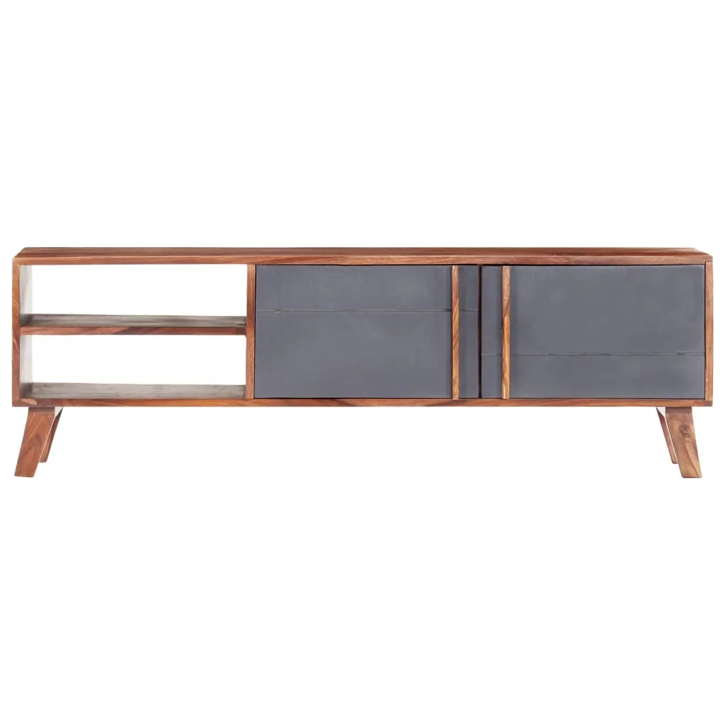 Meuble TV gris anthracite 140 cm bois massif - Structure robuste Loft