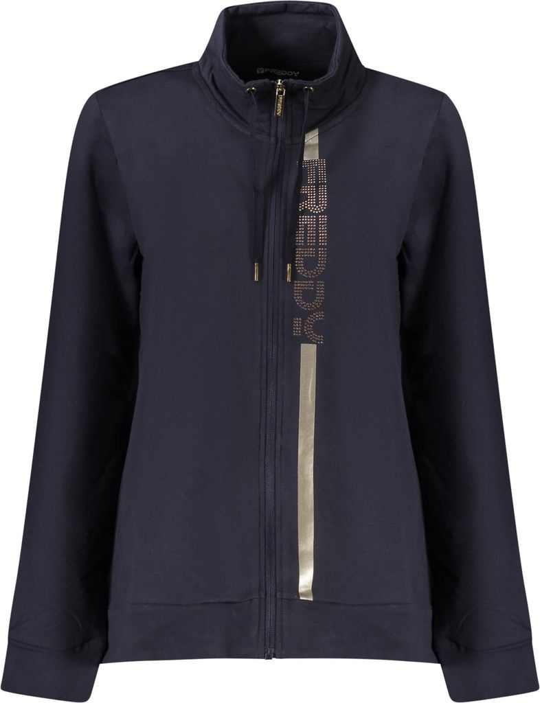 Damen Langarm-Sweatshirt Blau mit Reißverschluss & Strassapplikation