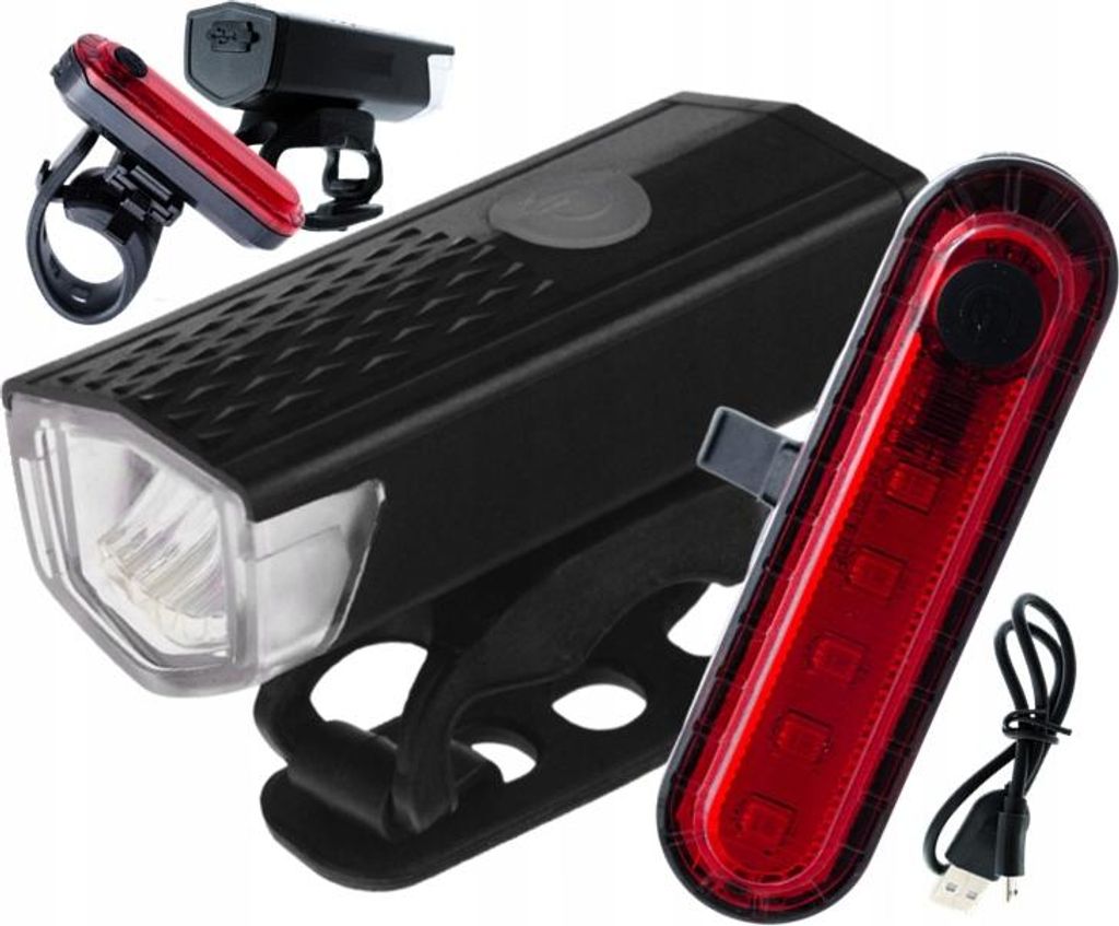 Zestaw lampek rowerowych AKU USB 300 lumenów MOCNE Zdjęcie produktu 
