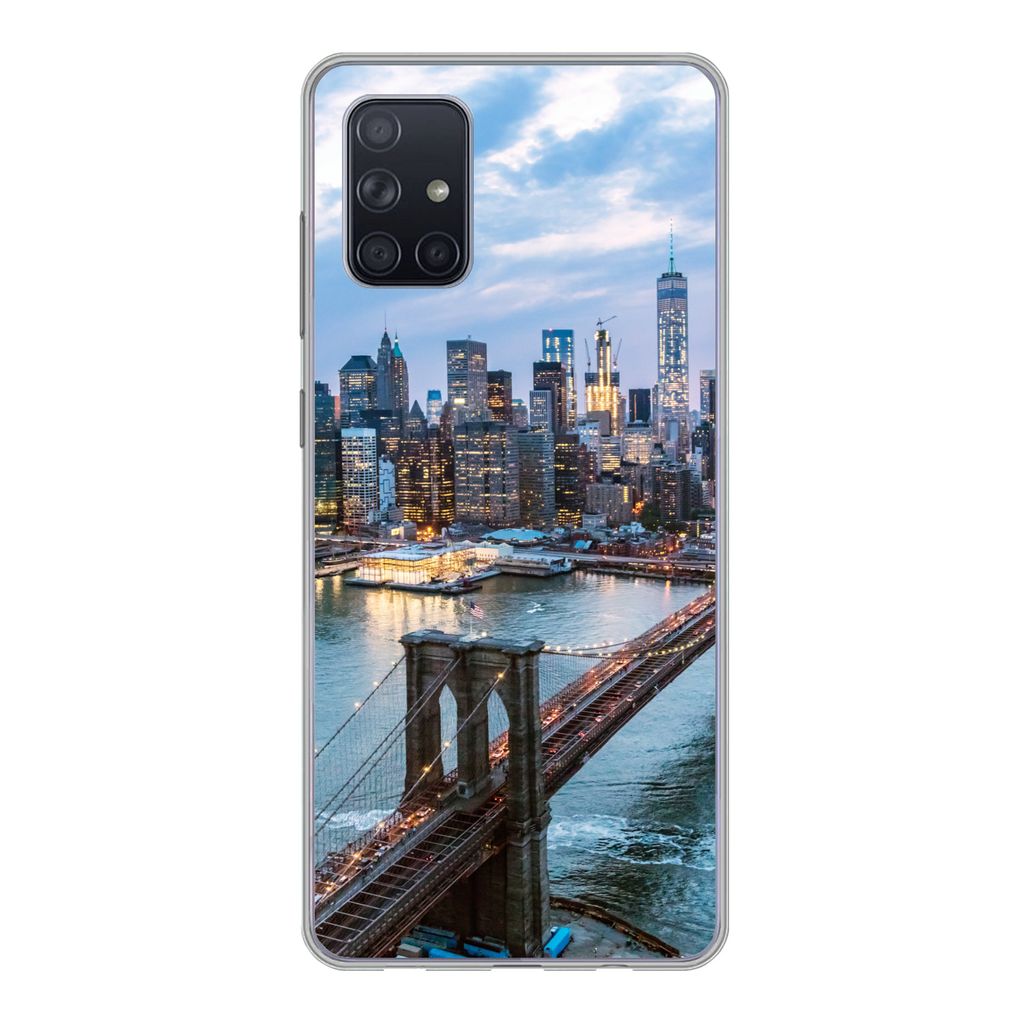 MuchoWow Handyhülle Schutzhülle Hülle für Samsung Galaxy A51 New York - Skyline - Brücke Silikon Softcase Handy Hülle - Schutzabdeckung