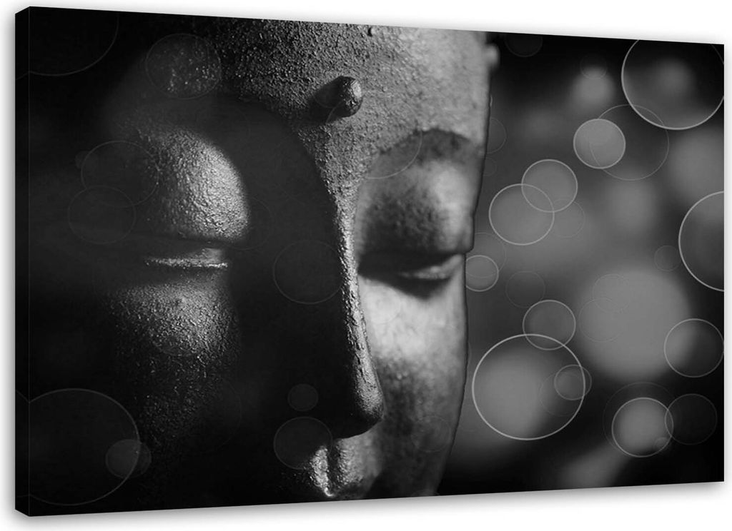 Leinwandbild buddha-gesicht schwarz und weiß 100x70 cm Feeby grau wandbild bereit zum aufhängen