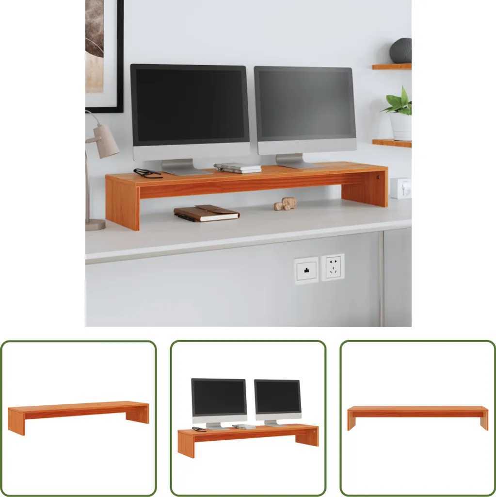 Supporto Monitor Legno Pino Massiccio 100x27x15 cm Marrone Cera