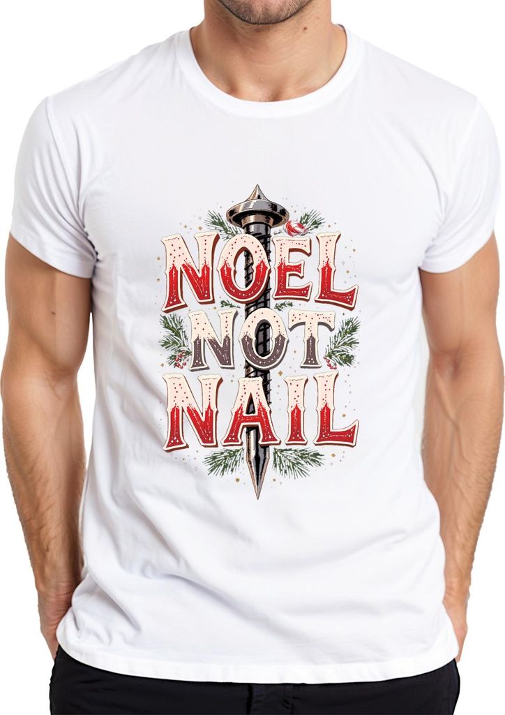 NOEL NOT NAIL Weihnachten Handwerker Zimmermann Nagel Vintage Herren T-Shirt, Weiß, S