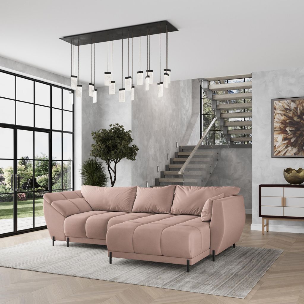 Masseno Ecksofa VESTANO R-S mit Schlaffunktion L-Form, Sofa mit Bettkasten, Wohnzimmersofa, Couch, Soffa, Bettsofa, Couchgarnitur- Rosa, MATT VELVE...