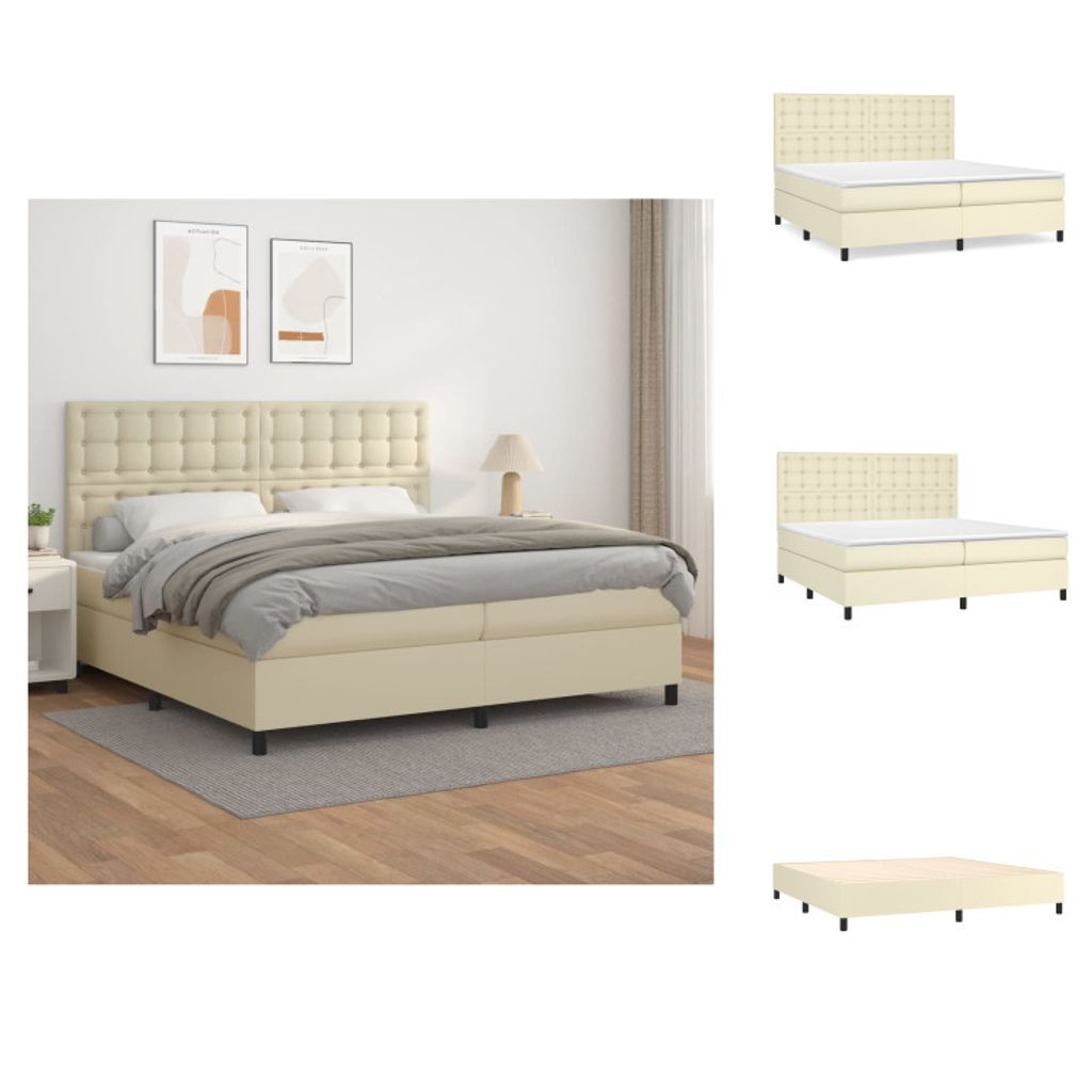 vidaXL Boxspringbett mit Matratze Creme 200x200 cm Kunstleder - Betten & Bettgestelle