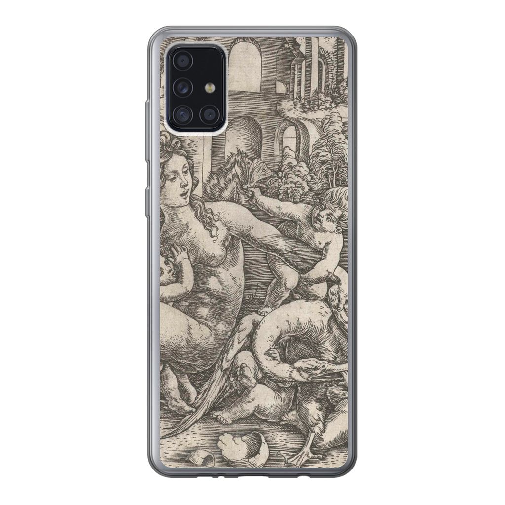 MuchoWow Handyhülle Schutzhülle Hülle für Samsung Galaxy A52 5G Leda und der Schwan mit ihren vier Kindern - Gemälde von Meister IB mit dem ...