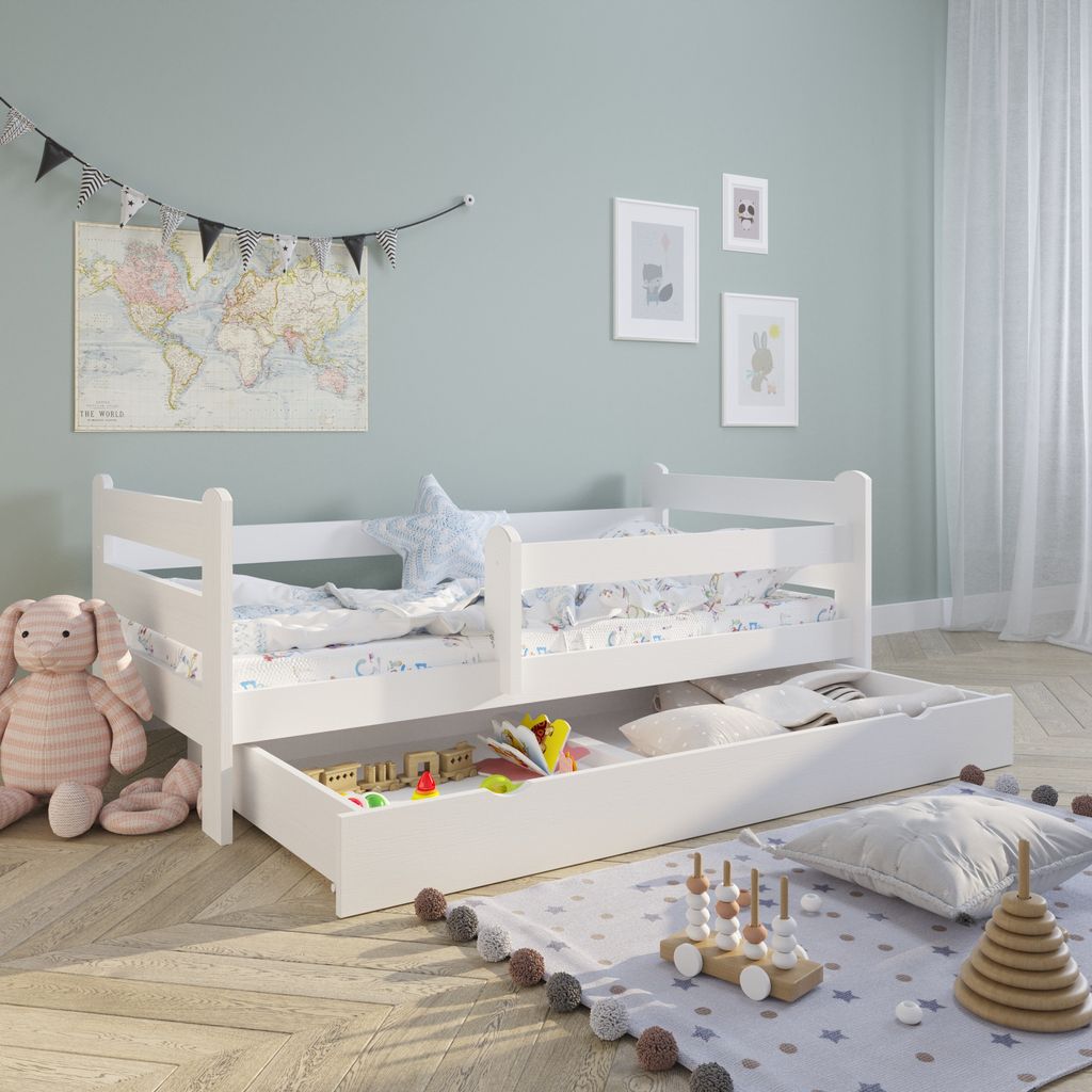 Lattenrost+Schublade+Matratze Bett Juniorbett Jugendbett Kinderbett Weiß 160x80 
