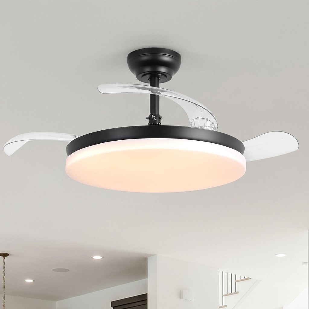 Parrot Uncle Deckenventilator mit Beleuchtung und Fernbedienung, 106 cm einziehbare Flügel, schwarz, LED dimmbar, 3 Lichtfarben, 6 Stufen