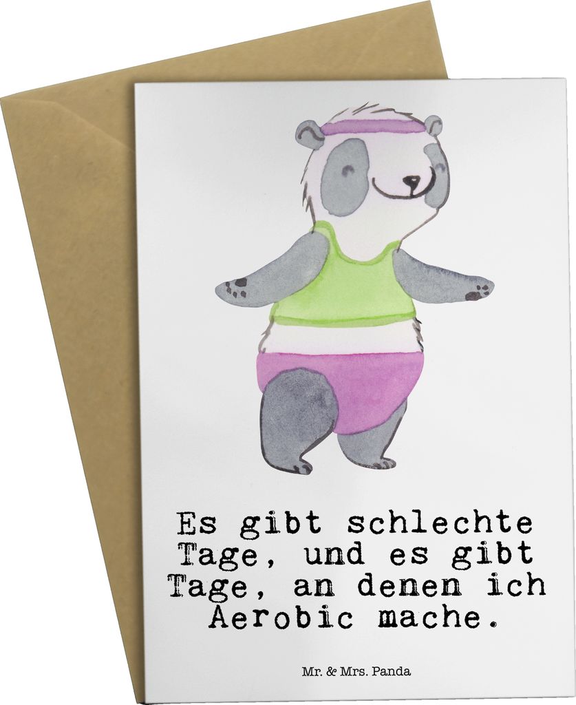 Mr. & Mrs. Panda Grußkarte Panda Aerobic - Weiß - Geschenk, osterkarte, Fitnessstudio, neujahrskarte, kommunionskarte, hochzeitskarten, Fitness, ...