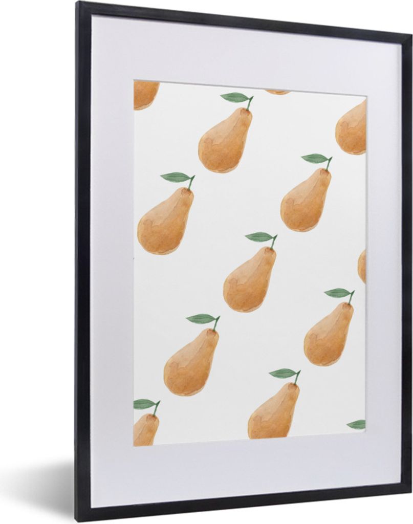 MuchoWow Gerahmtes Poster Birnen - Aquarell - Schablonen 30x40 cm - Poster mit Schwarzem Bilderrahmen Wandposter Rahmen Foto Bilder - Wandposter ...
