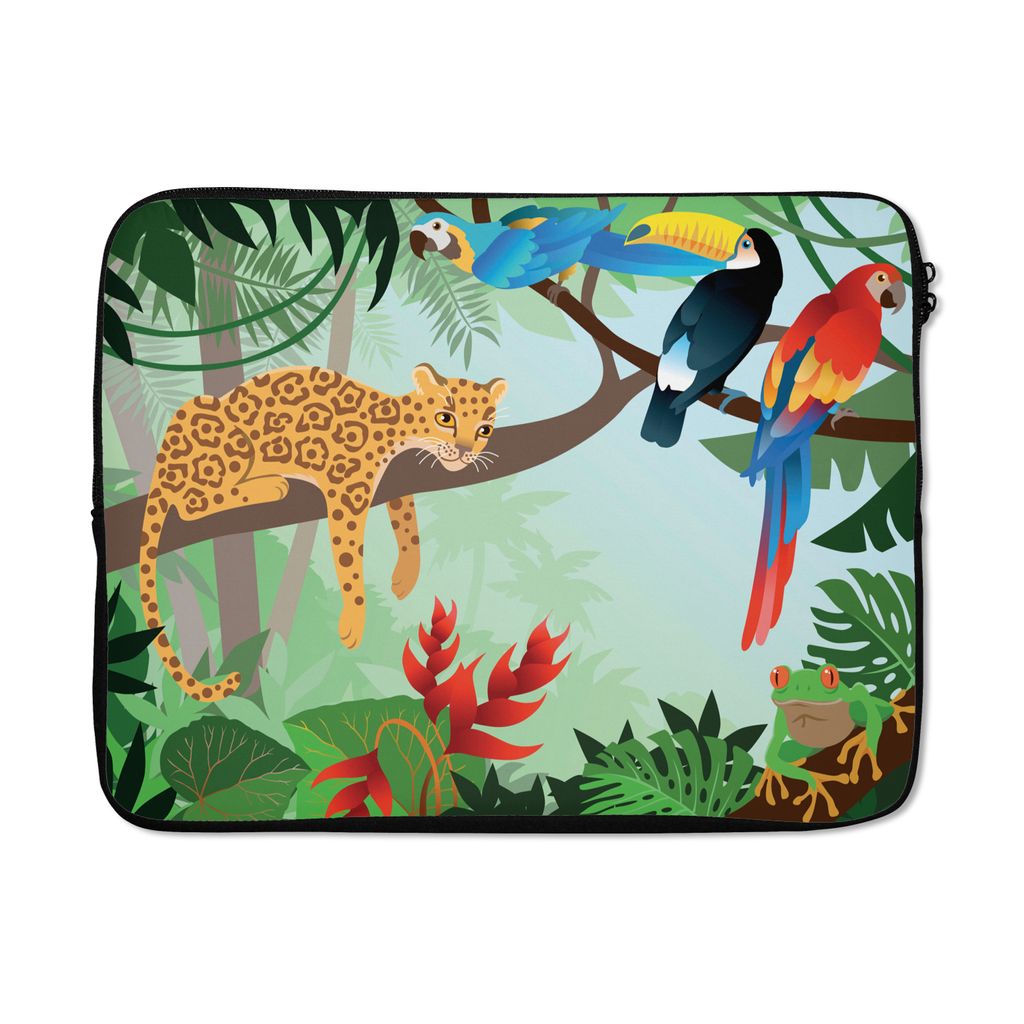 MuchoWow Laptop Hülle 15 Zoll Dschungeltiere - Tukan - Jungen - Mädchen - Leopard Laptoptasche - Laptoptasche - Sleeve - Rundum-Schutz