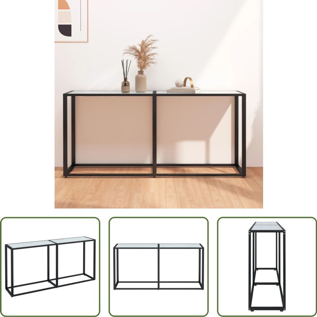 The Living Store Konsolentisch Weiß Marmor-Optik 160x35x75,5 cm Hartglas