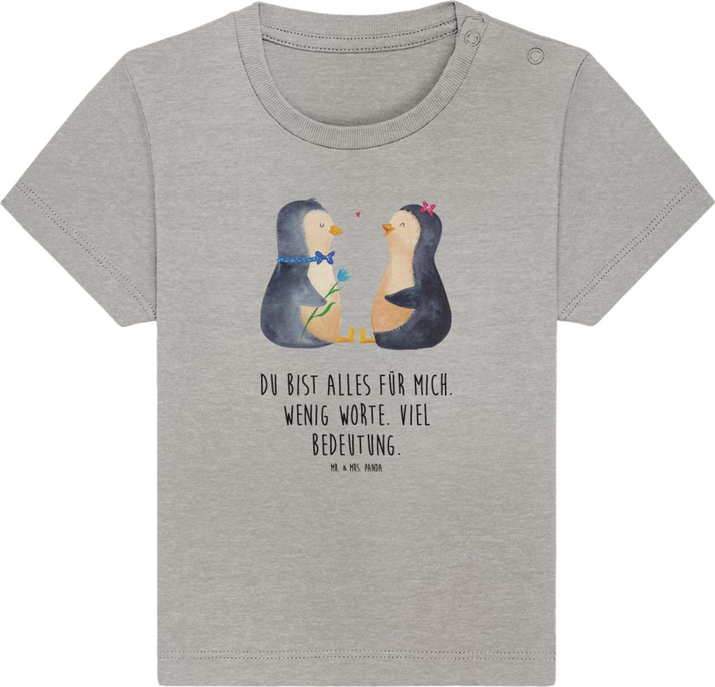 Mr. & Mrs. Panda Babyshirt Pinguin Pärchen 24. - 36. Monat - Heather Grey - Geschenk, Kinder T-Shirt, Top, Liebe, Baby, Oberteil, Hochzeit, Jahres...