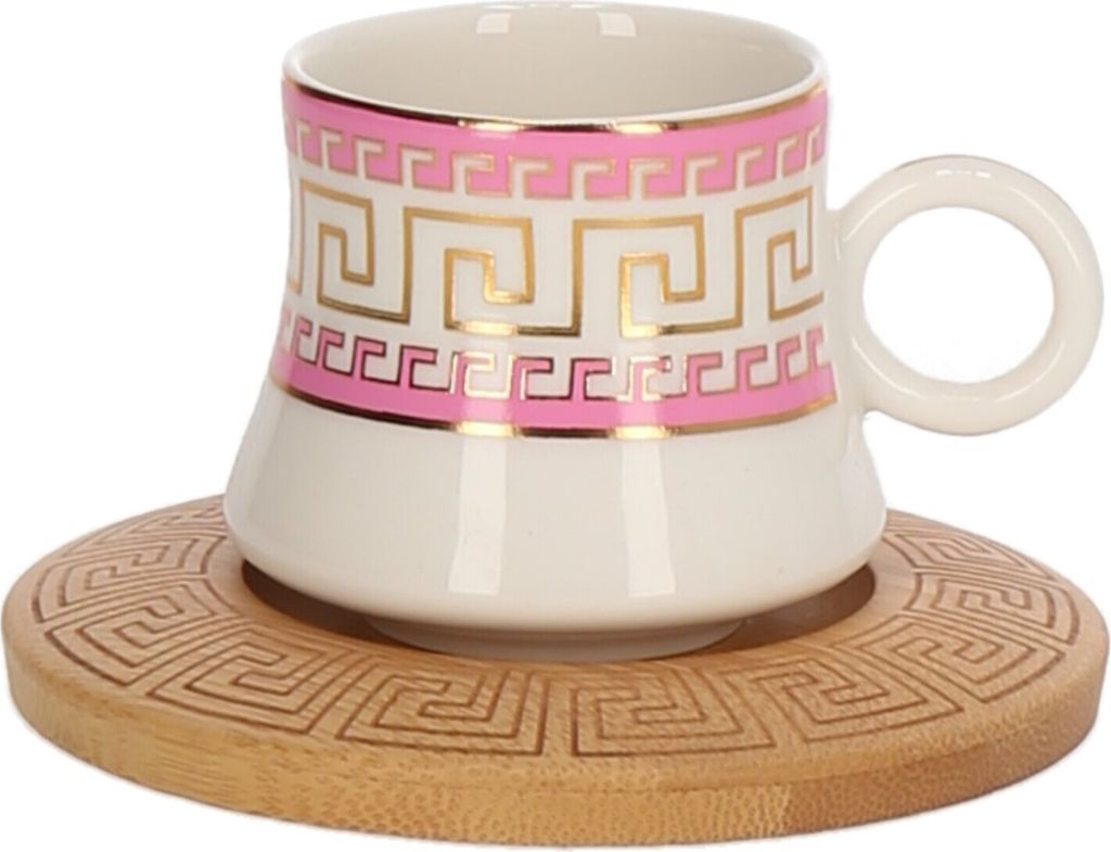 6er Set Espressotassen mit Untertasse und Tablett Ständer Mokkaservice Motiv 6