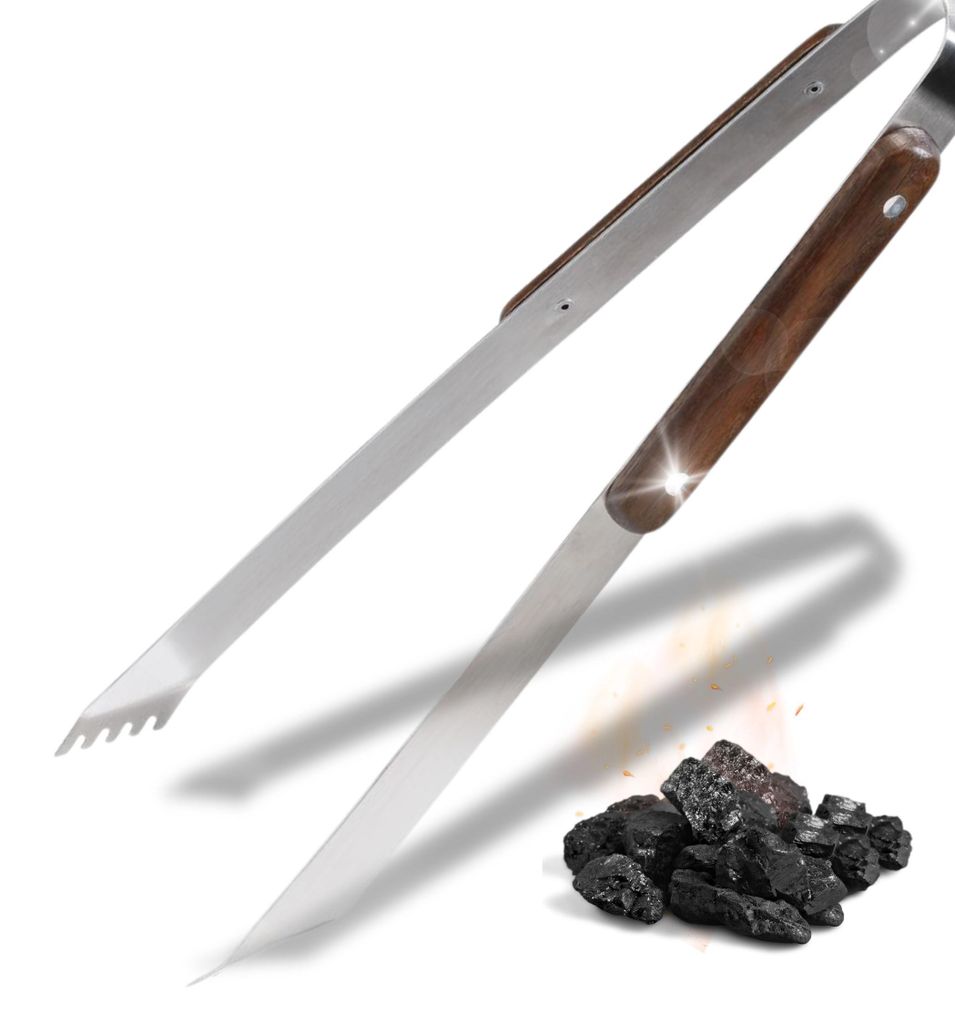 Pince à barbecue en acier inoxydable avec manche en bois - Image du produit 