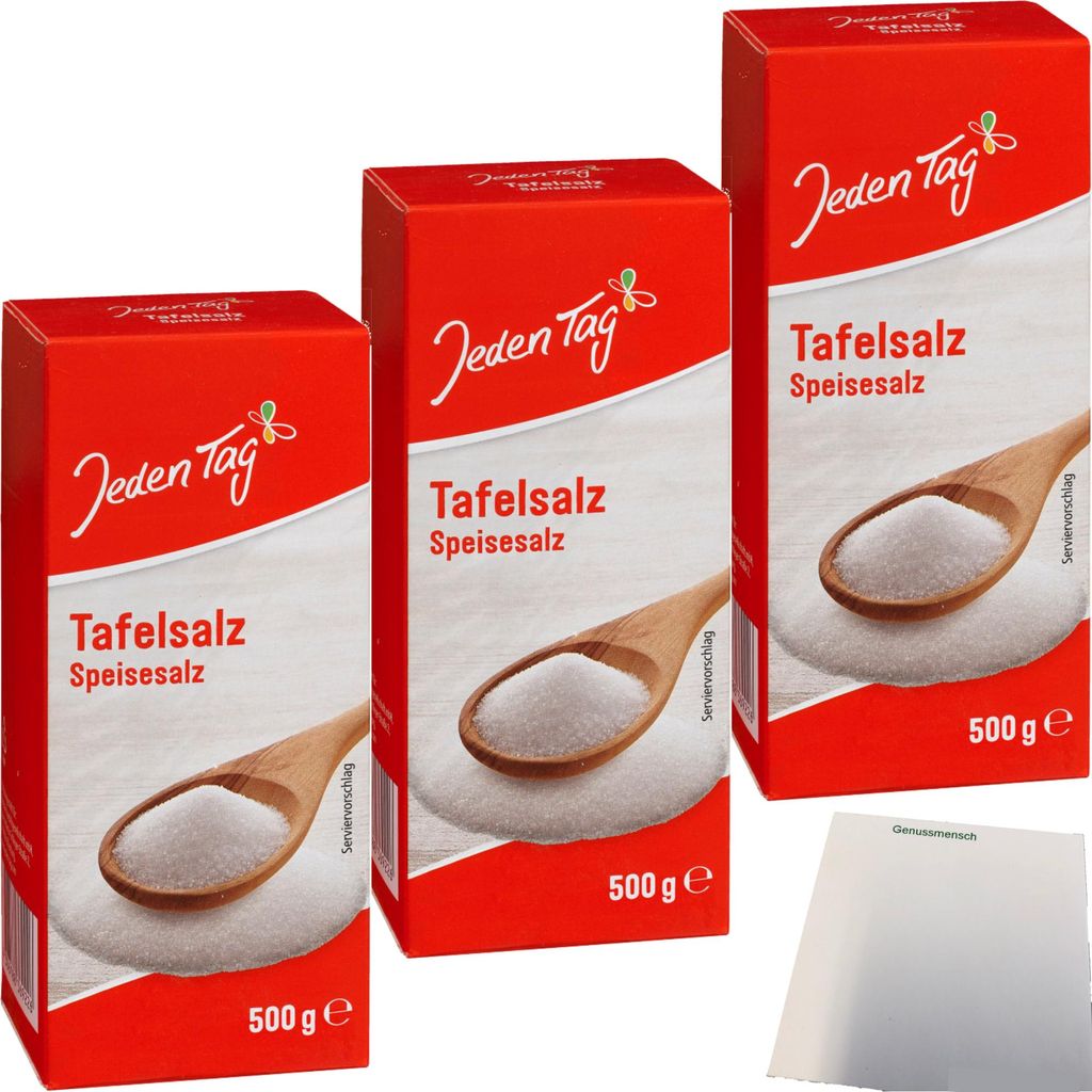 Jeden Tag Tafelsalz 3er Pack (3x500g Packung) + usy Block