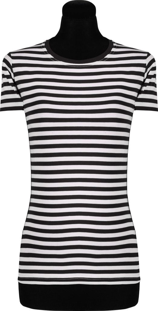 T2975-0102-3XL schwarz-weiß Damen Kurzarm tailliert Ringelshirt Marineshirt Gr.3XL=54