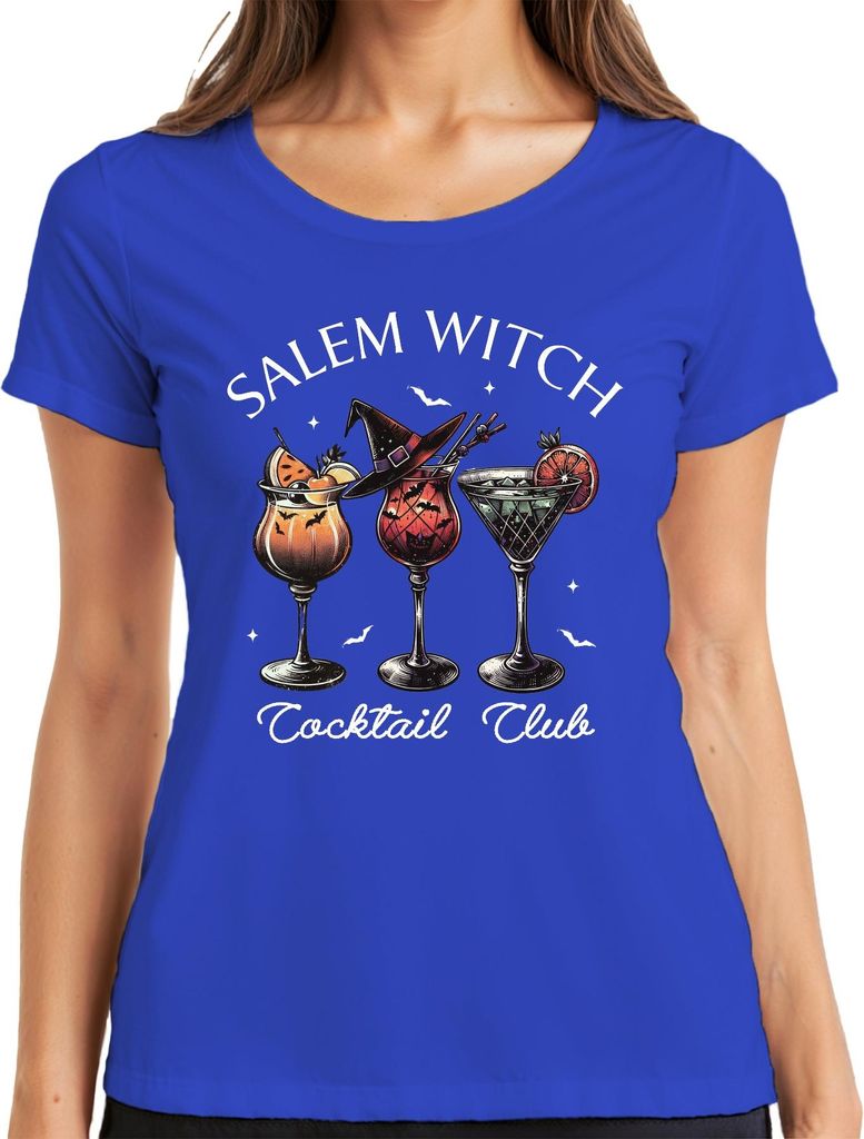 Salem Witch Cocktail Club Halloween Cocktails Fledermaus Gruselig Damen T-Shirt, Blau, S