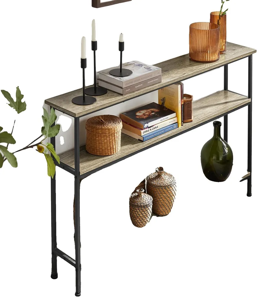 Console d'entrée design gris clair meuble d'appoint 3 étagères