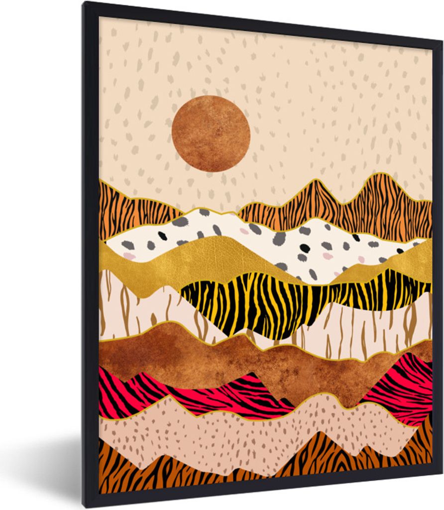 MuchoWow Gerahmtes Poster Tiger Druck - Pastell - Gold - Druck - Tiger - Abstrakt 30x40 cm - Poster mit Schwarzem Bilderrahmen Wandposter Rahmen ...