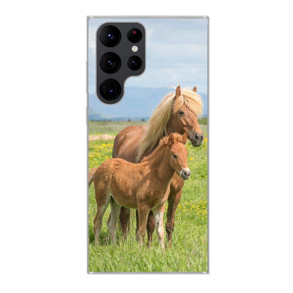 MuchoWow Handyhülle Schutzhülle Hülle für Samsung Galaxy S22 Ultra Pferde - Fohlen - Gebirge Silikon Softcase Handy Hülle - Abbildung