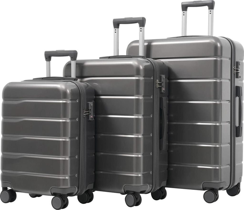 Kofferset - 3-teilig - ABS-Hartschale - 360° Spinner-Rollen - Schloss - Teleskopgriff - 51/61/71 cm - Grau