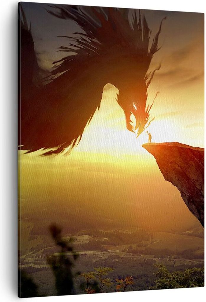 Bild auf Leinwand - Leinwandbild - Einteilig - Drache Rock Kreatur - 50x70cm - Wand Bild - Wanddeko - Wandbilder - Leinwanddruck - Wanddekoration -...