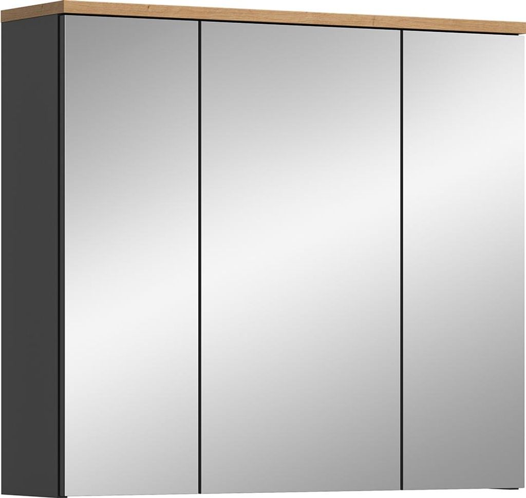 Badezimmer Spiegelschrank mit 80 cm Breite in Eiche mit grau, 3 Türen CORTANA-158