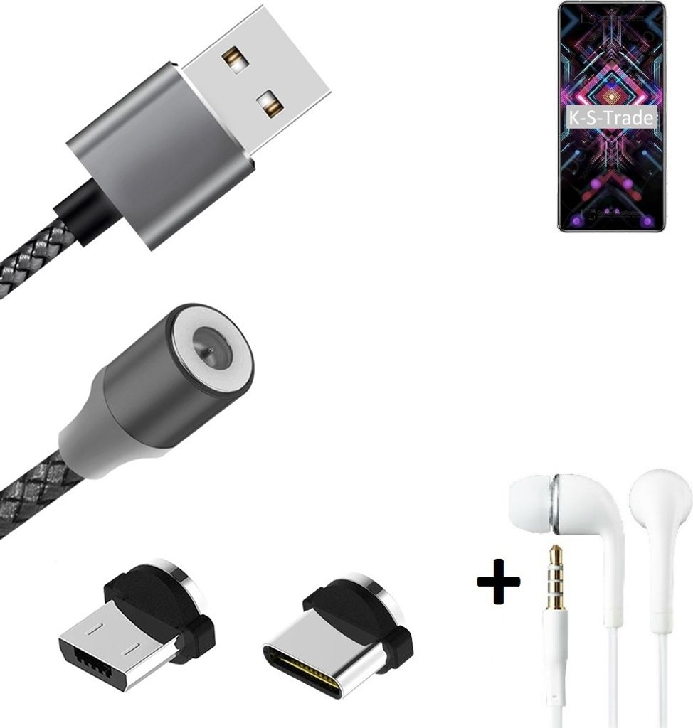 K-S-Trade Hochwertiges Magnet-Lade-kabel Sync-Kabel Daten-Kabel + Kopfhörer kompatibel mit Xiaomi Redmi K40 Gaming Edition mit USB-Typ-C-Anschluss