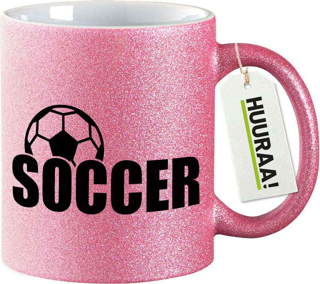 Huuraa Glitzertasse Soccer Ball 330ml Pink Keramik Kaffeebecher Geschenkidee