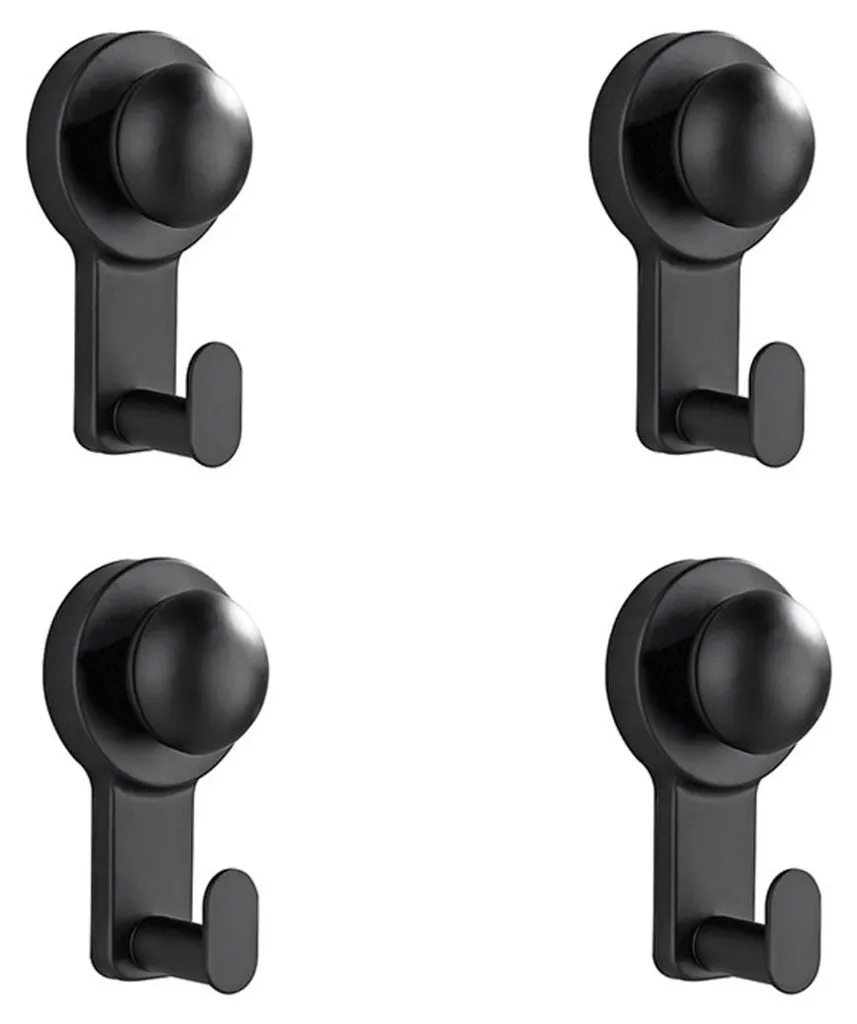 Patères à ventouse en inox noir 11cm pour salle de bain et cuisine x4