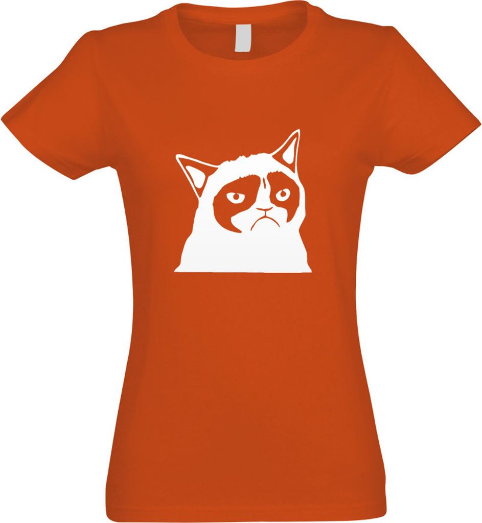 Kiwistar - T-Shirt tailliert - Damen - orange - Grumpy Cat - Meme - No - mit Motiv Bedruckt - Funshirt Design - Sport - Freizeit - Damen - L