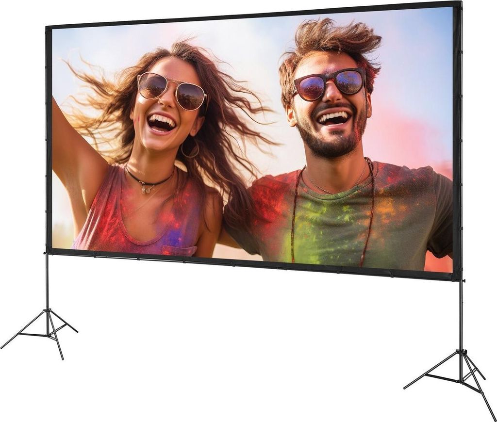 Projector Screen with Stand, 150 inch 16:9 4K 1080 HD Outdoor Movie Screen with Stand, Wrinkle-Free Projection Screen with Tripods and Carry Bag, f...