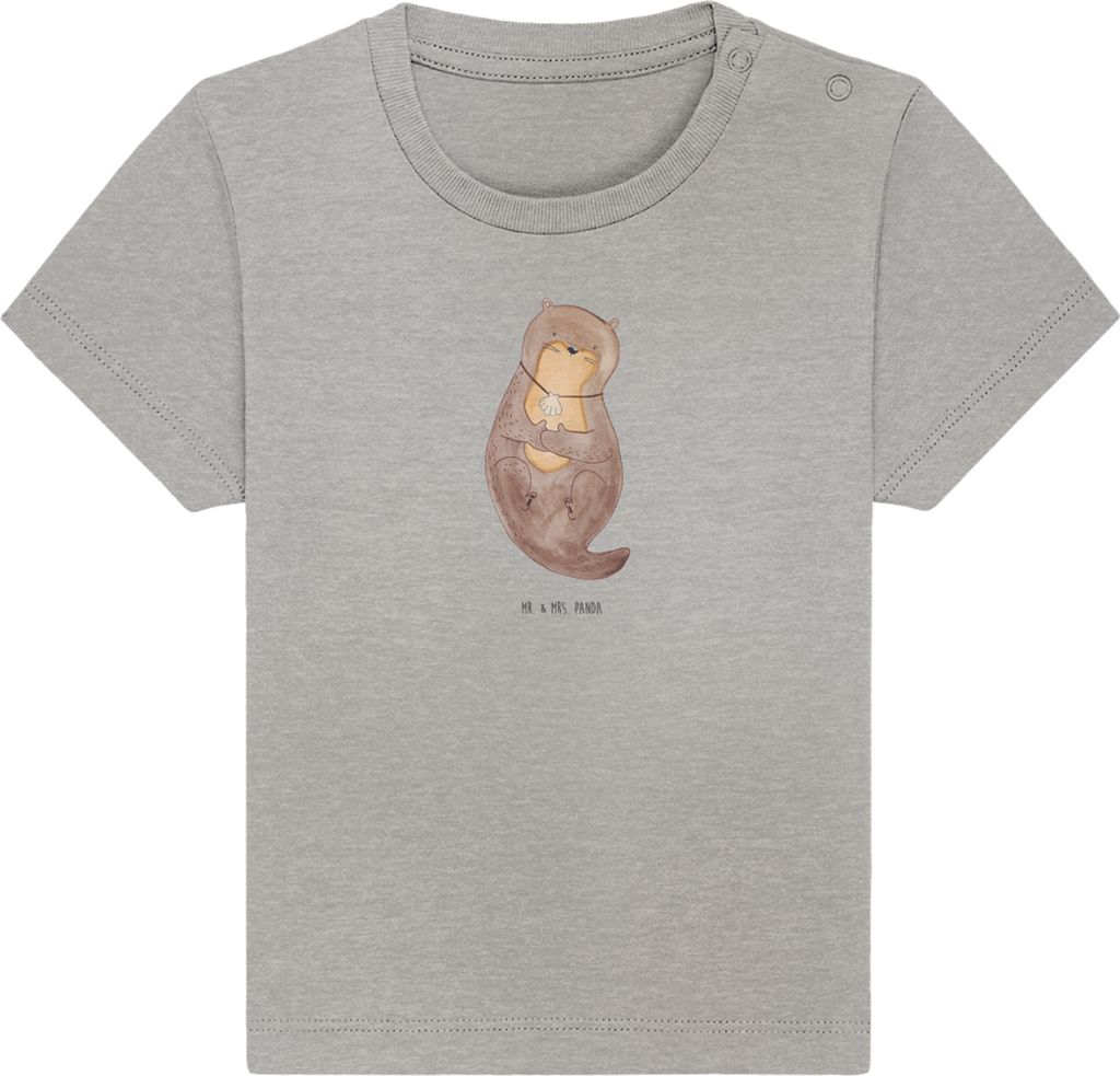 Mr. & Mrs. Panda T-Shirt Otter Muschel 6. - 12. Monat - Heather Grey - Geschenk, Babyshirt, Motivation, Träumen, Baby, Büro, Shirt, Tagträumen, ...