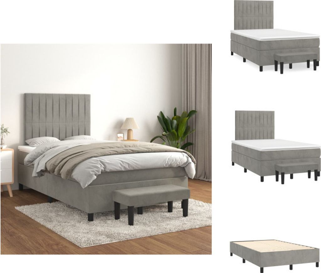 vidaXL Boxspringbett mit Matratze Hellgrau 120x200 cm Samt - Betten & Bettgestelle
