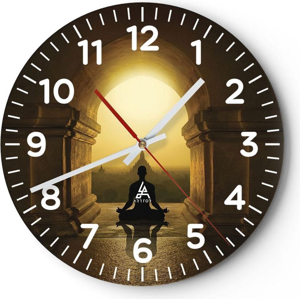 Wanduhr - Rund - Glasuhr - Meditation Tempel Schatten - 40x40cm - Schleichendes Uhrwerk - Lautlos - zum Aufhängen bereit - Dekoration Modern - Wan...