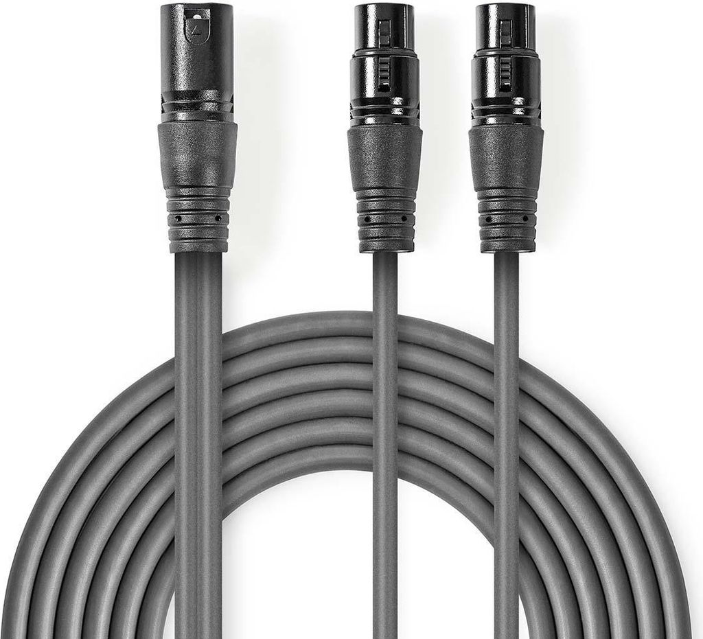 Nedis Balanced Audio-Kabel - XLR 3-Pin Stecker - 2x XLR 3-Pin Buchse - Vernickelt - 1.50 m - Rund - PVC - Dunkelgrau - Kartonhülle