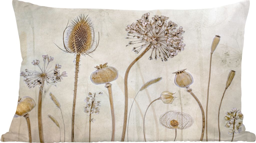 MuchoWow Zierkissen Sofakissen Wohnzimmer Dekokissen 60x40 cm Blumen - Aquarell - Stilleben - Braun - Vintage - Kopfkissen - Polster mit Foto