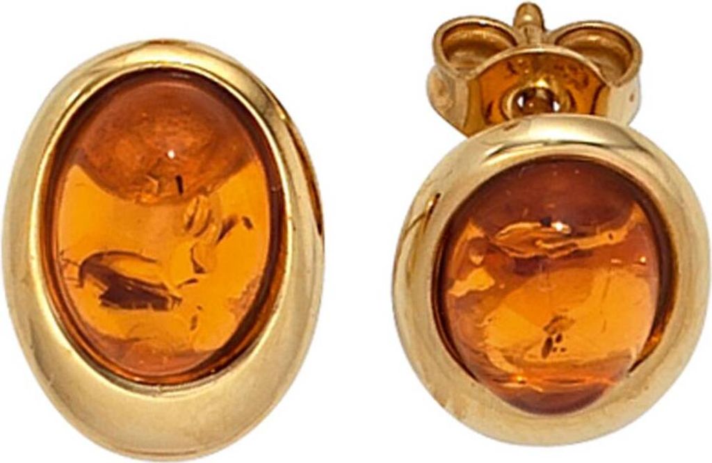 JOBO Ohrstecker 375 Gold Gelbgold 2 Bernsteine Ohrringe
