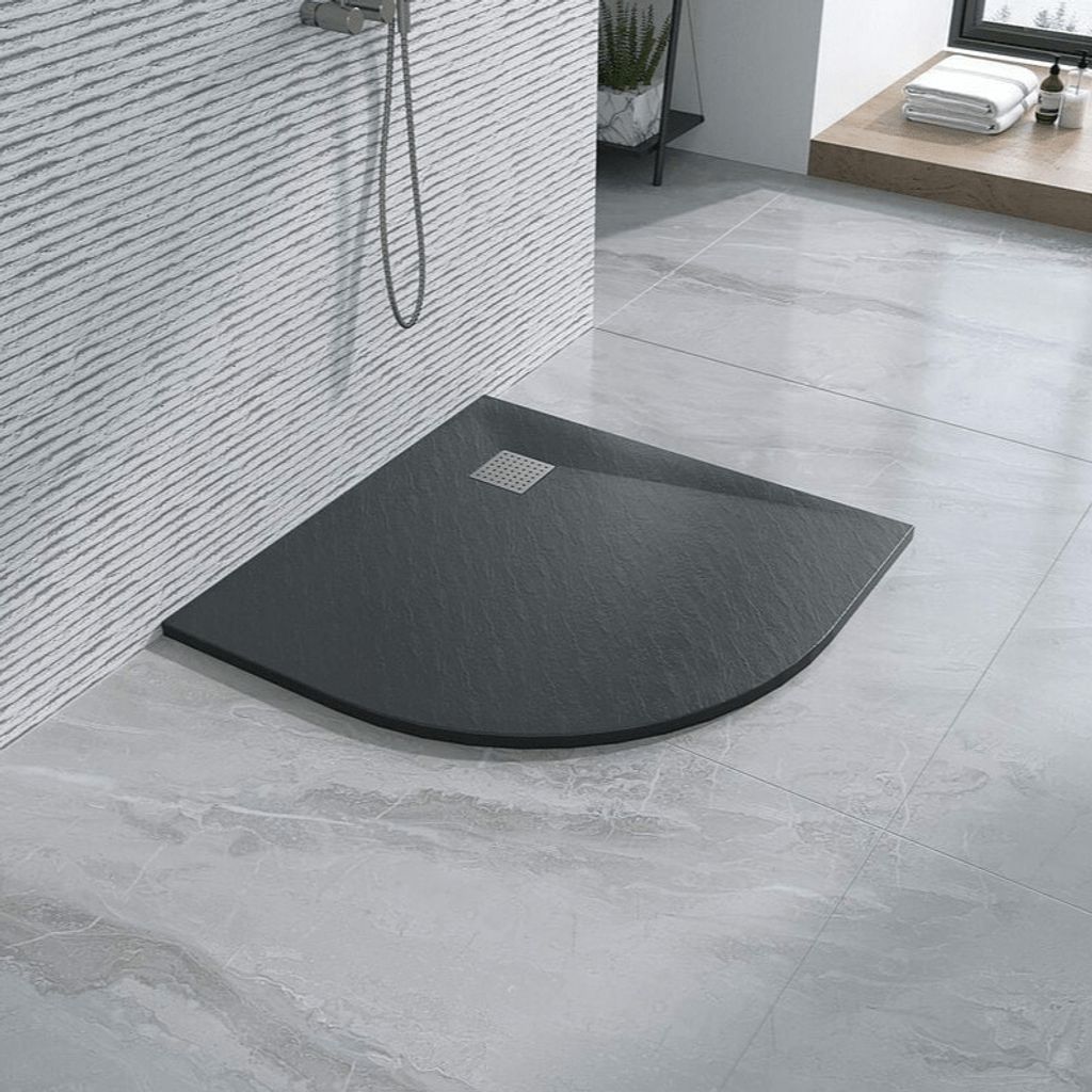 Duschwanne 80x80 cm Halbrund Vulcano Line Slim Anthrazit aus Kunstharz und Marmorpulver mit freiem Ablauf – FRASCIO