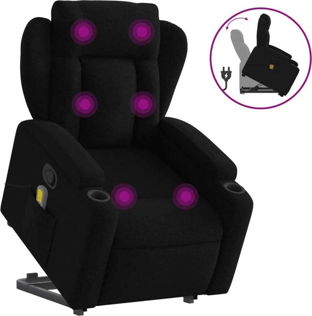 Massagesessel mit Aufstehhilfe Schwarz Stoff