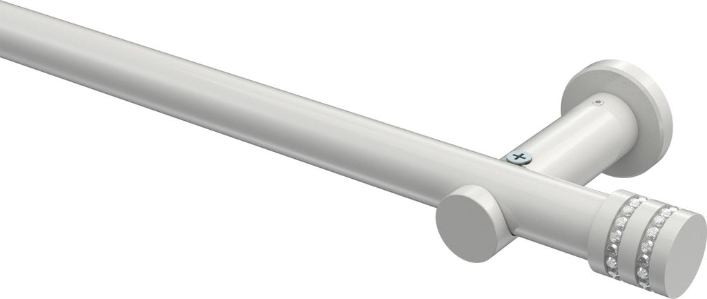 Interdeco Gardinenstange / Vorhangstange Weiß, Typ Platon Estana (Glitzerkappe) ohne Ringe, 20 mm Ø 1-läufig, 100 cm