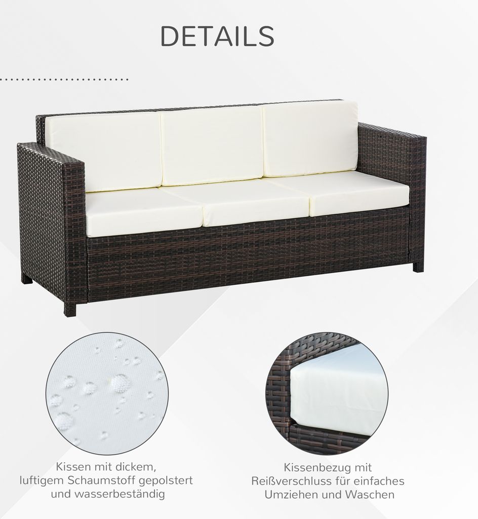 Outsunny Poly-Rattan Sofa mit Kissen 3-Sitzer Garten Produktbild 5