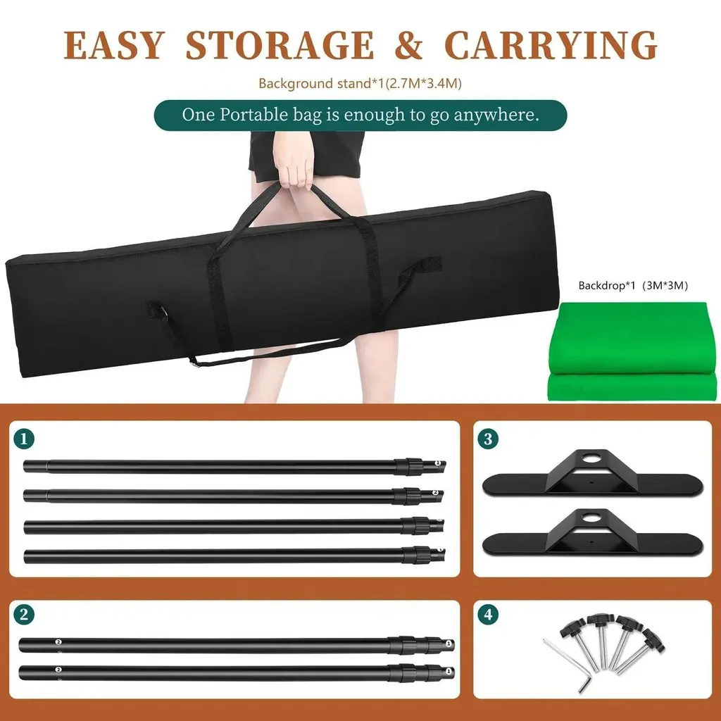 Support dorsal ajustable 2,7x3,4 m vert pour fond stable sans pliure - 2