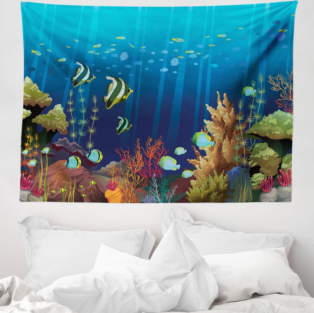 ABAKUHAUS Unter dem Meer Wandteppich, Korallenriff Fische aus Weiches Mikrofaser Stoff Waschbar ohne Verblassen Digitaldruck, 150 x 110 cm, Mehrfarbig