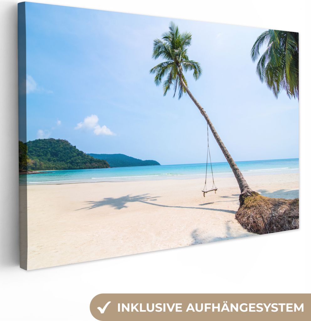 OneMillionCanvasses - Leinwandbilder - 150x100 cm, Strand - Palmen - Schaukel, Wandbilder Kunstdruck Wanddekoration