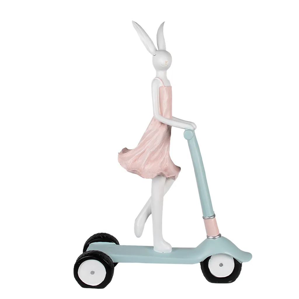 Clayre & Eef Figurina Coniglio 62 cm Bianco Rosa Poliresina