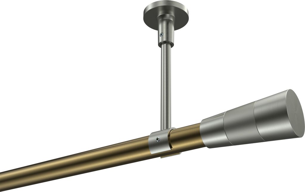 Interdeco Gardinenstange / Vorhangstange Messing Antik / Edelstahl-Optik, Typ Sonette Tanara (Konus Bicolor) ohne Ringe, Deckenmontage, 20 mm Ø 1-...